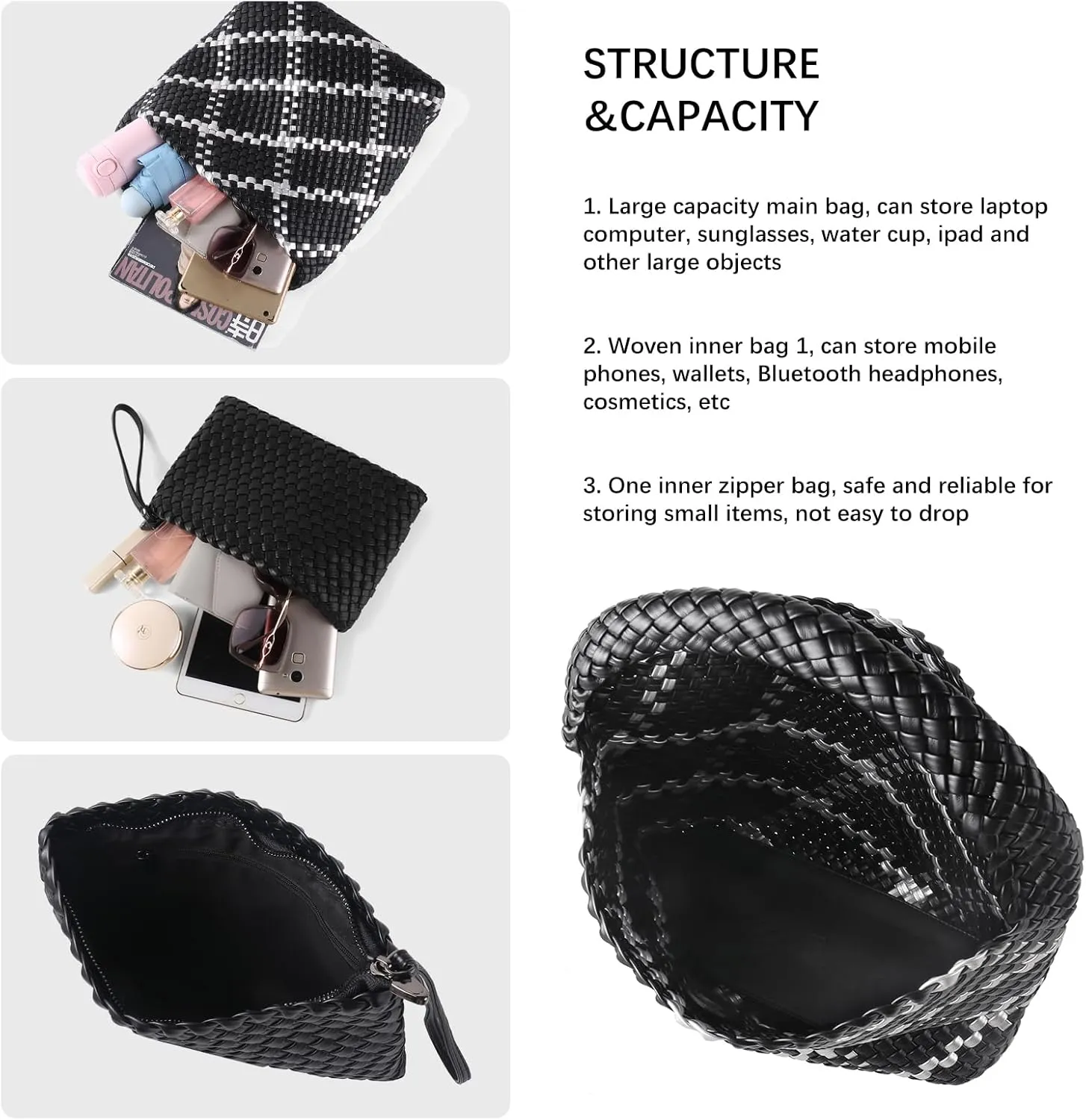 Woven Bag for Women Vegan Leather Tote Bag Large Summer Beach Travel Handbag and Purse Retro Handwoven Shoulder Bag
