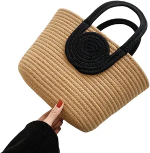 Woven Bag for Women Vibrant Cotton Rope Handbag Chic Large Tote for Women, Stylish Carryall & Shoulder Bag