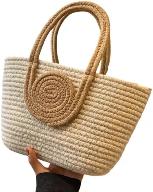 Woven Bag for Women Vibrant Cotton Rope Handbag Chic Large Tote for Women, Stylish Carryall & Shoulder Bag