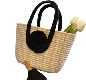 Woven Bag for Women Vibrant Cotton Rope Handbag Chic Large Tote for Women, Stylish Carryall & Shoulder Bag