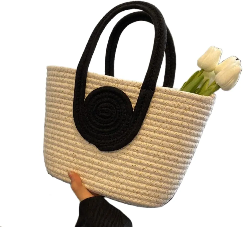 Woven Bag for Women Vibrant Cotton Rope Handbag Chic Large Tote for Women, Stylish Carryall & Shoulder Bag
