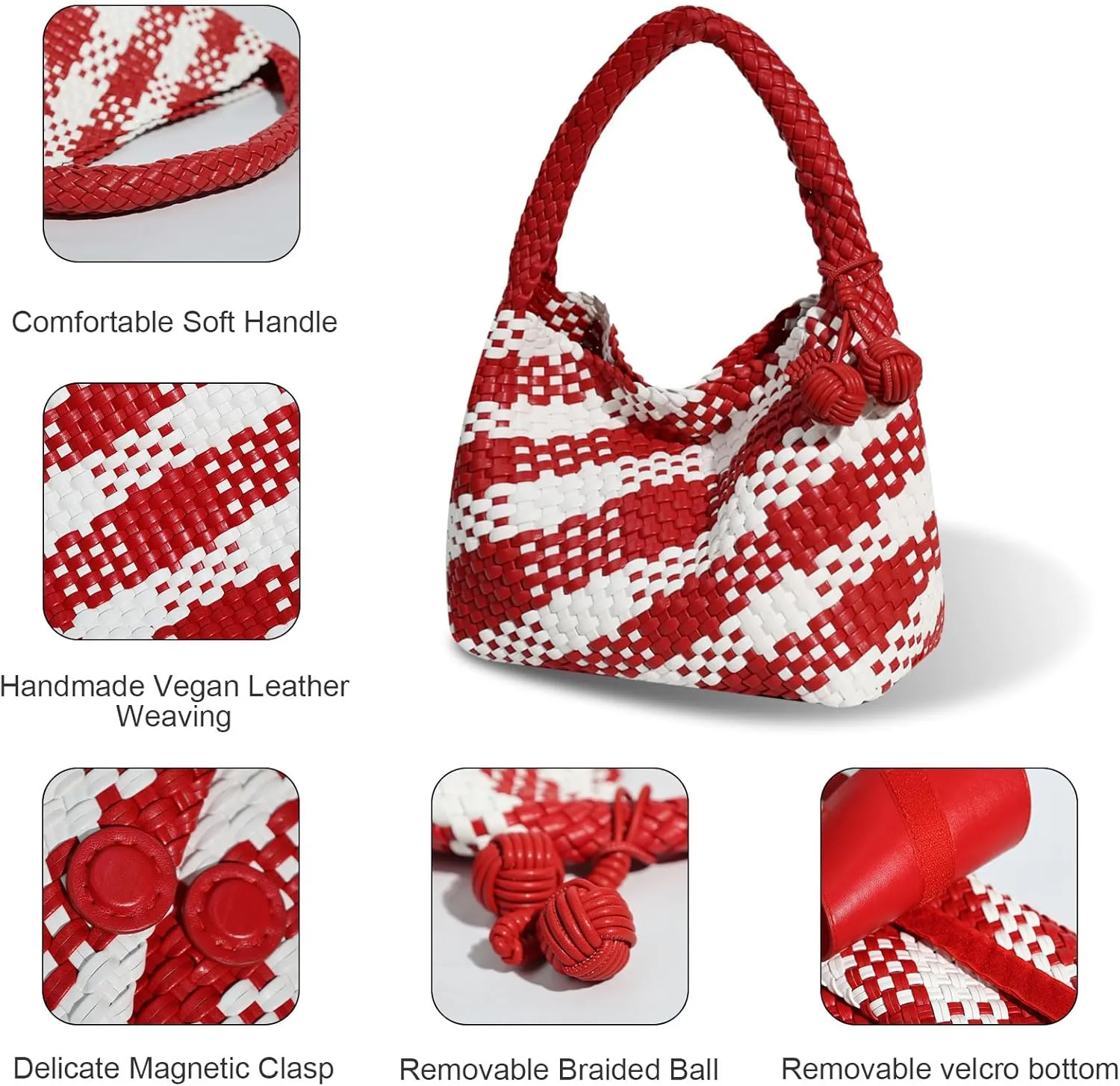 Woven Bag Purses for Women Vegan Leather Tote Bag Braided Shoulder Bag Hobo Underarm Bags