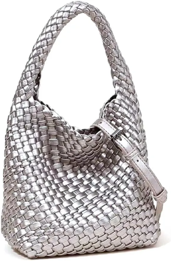 Woven Leather Bags for Women Knoted Women Handbag Designer Shoulder Bucket Purse Handmade Fashion Tote Hobo Bag Small
