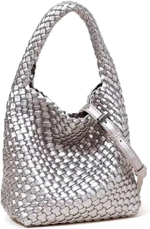 Woven Leather Bags for Women Knoted Women Handbag Designer Shoulder Bucket Purse Handmade Fashion Tote Hobo Bag Small