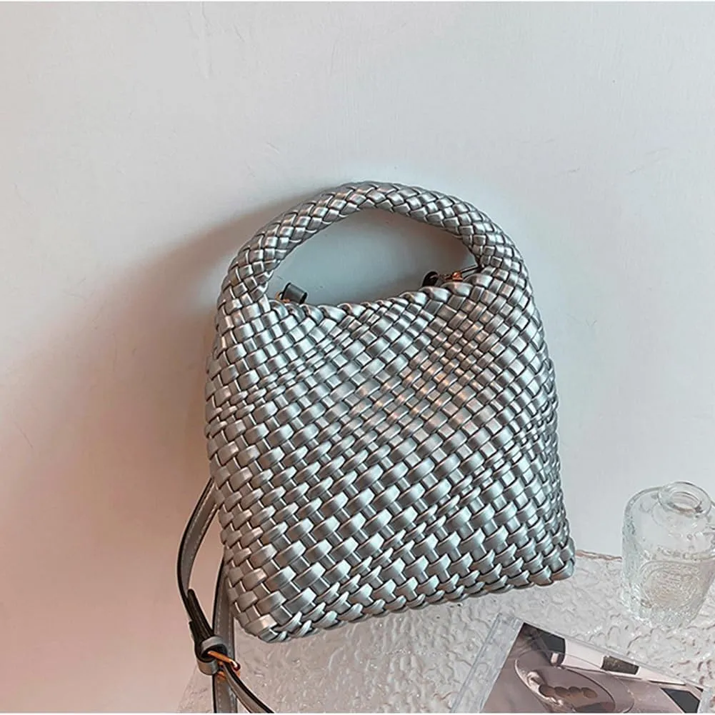 Woven Leather Bags for Women Knoted Women Handbag Designer Shoulder Bucket Purse Handmade Fashion Tote Hobo Bag Small