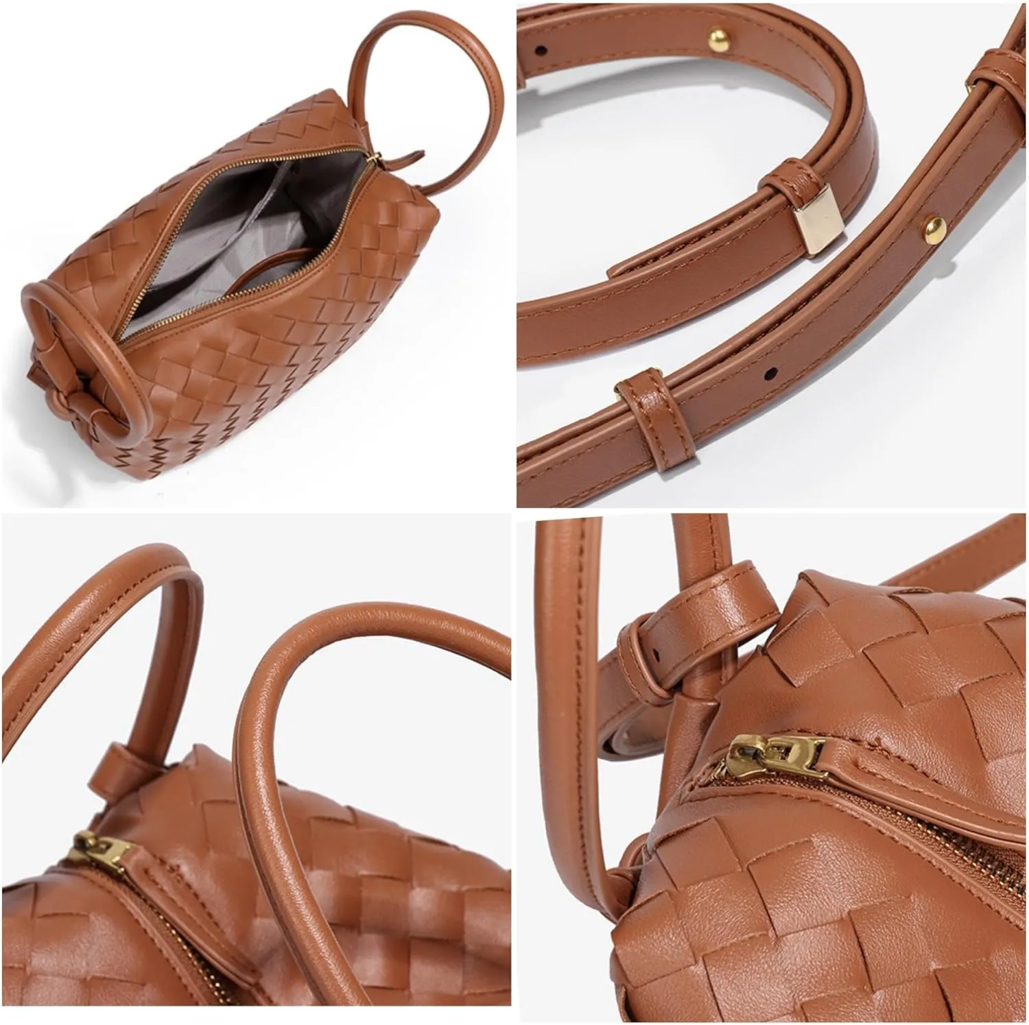 Woven Leather Crossbody Bag, Small Shoulder Purse with Adjustable Strap