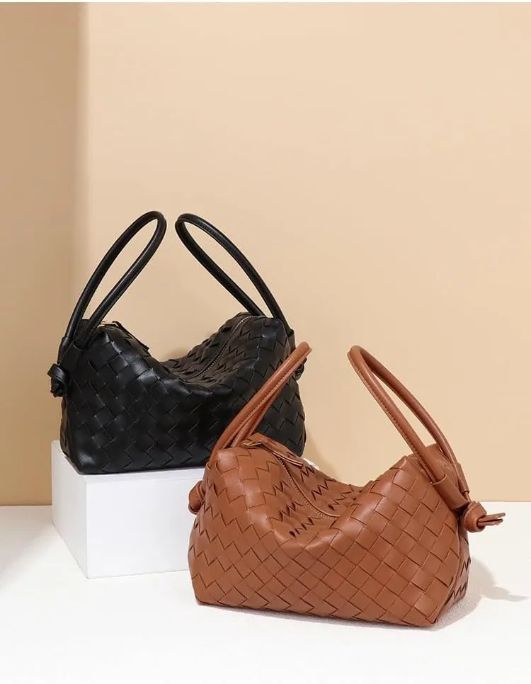 Woven Leather Crossbody Bag, Small Shoulder Purse with Adjustable Strap