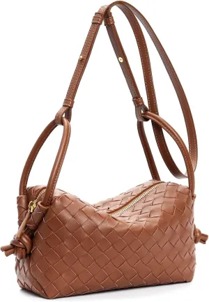 Woven Leather Crossbody Bag, Small Shoulder Purse with Adjustable Strap