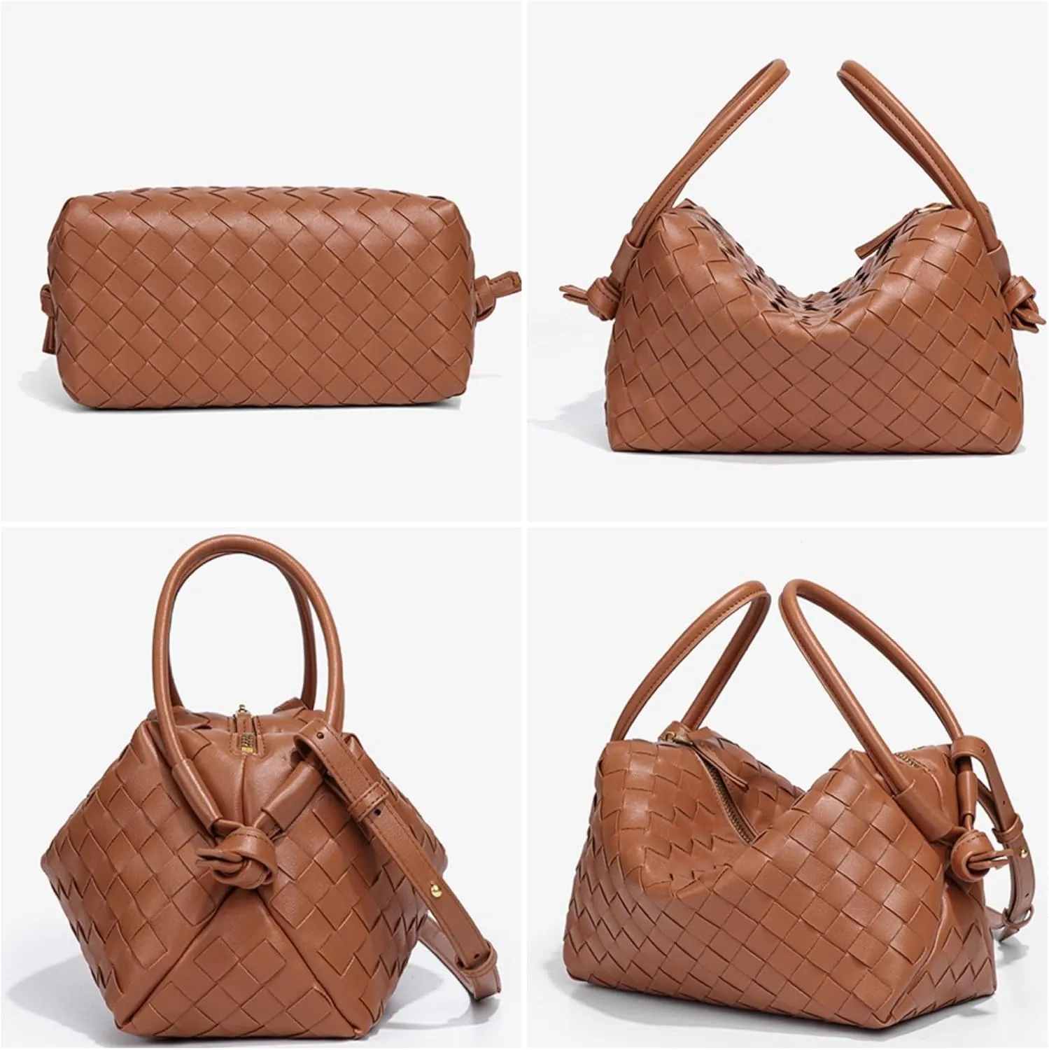 Woven Leather Crossbody Bag, Small Shoulder Purse with Adjustable Strap