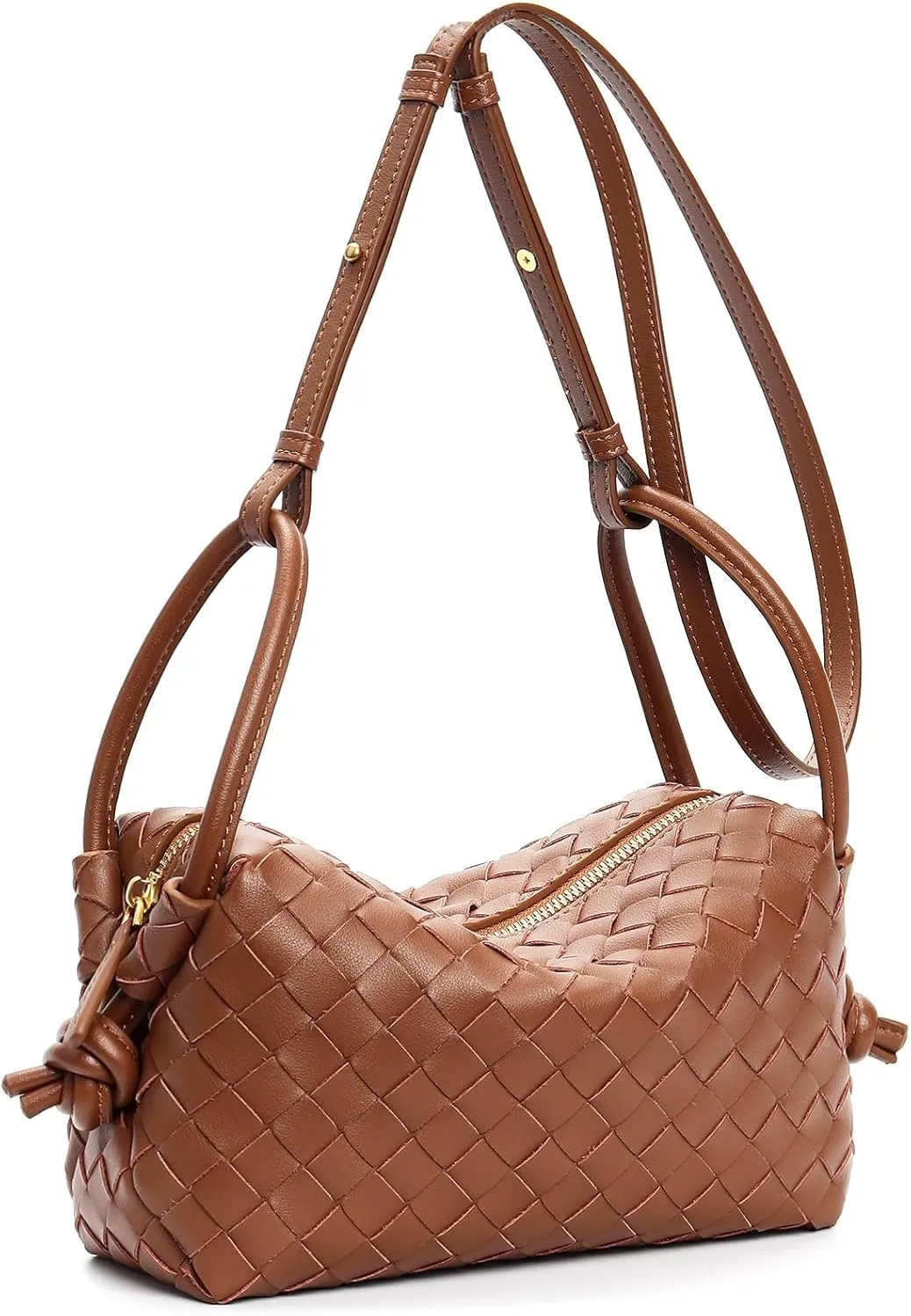 Woven Leather Crossbody Bag, Small Shoulder Purse with Adjustable Strap