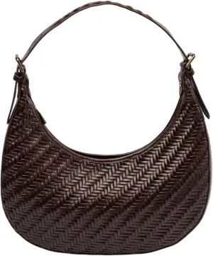 Woven Leather Handbag for Women – Crescent Leather Purse with Adjustable Strap, Zipper Closure - Underarm Bag