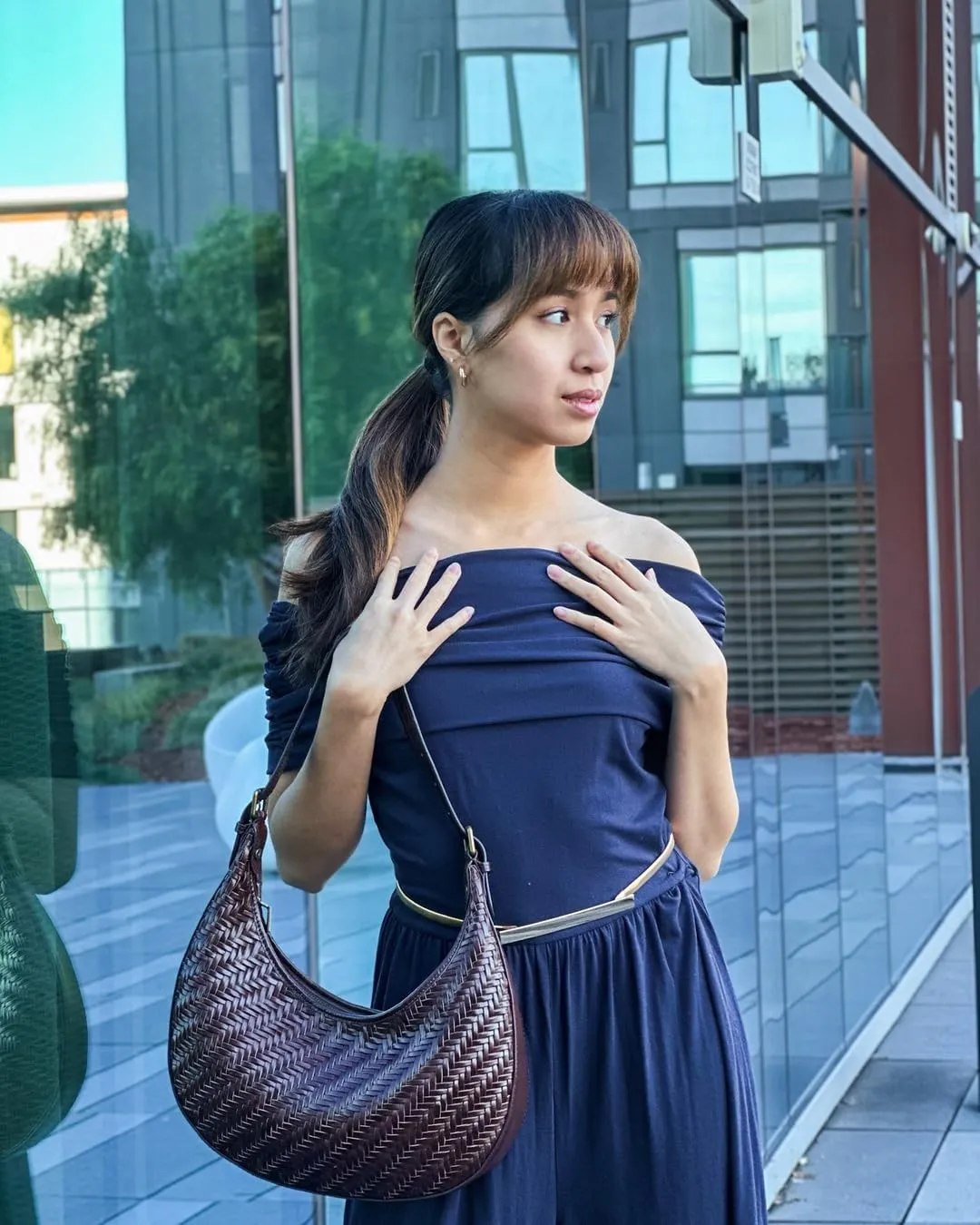 Woven Leather Handbag for Women – Crescent Leather Purse with Adjustable Strap, Zipper Closure - Underarm Bag