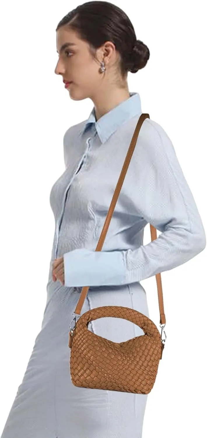 Woven Purse For Women, Small Crossbody Tote Bag with Detachable Shoulder Strap, Girls Top Handle Handbag