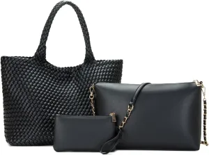 Woven Tote Bag for Women Large Fashion Summer Beach Tote Bagsand Purses Braided Bags Three piece women's bag set