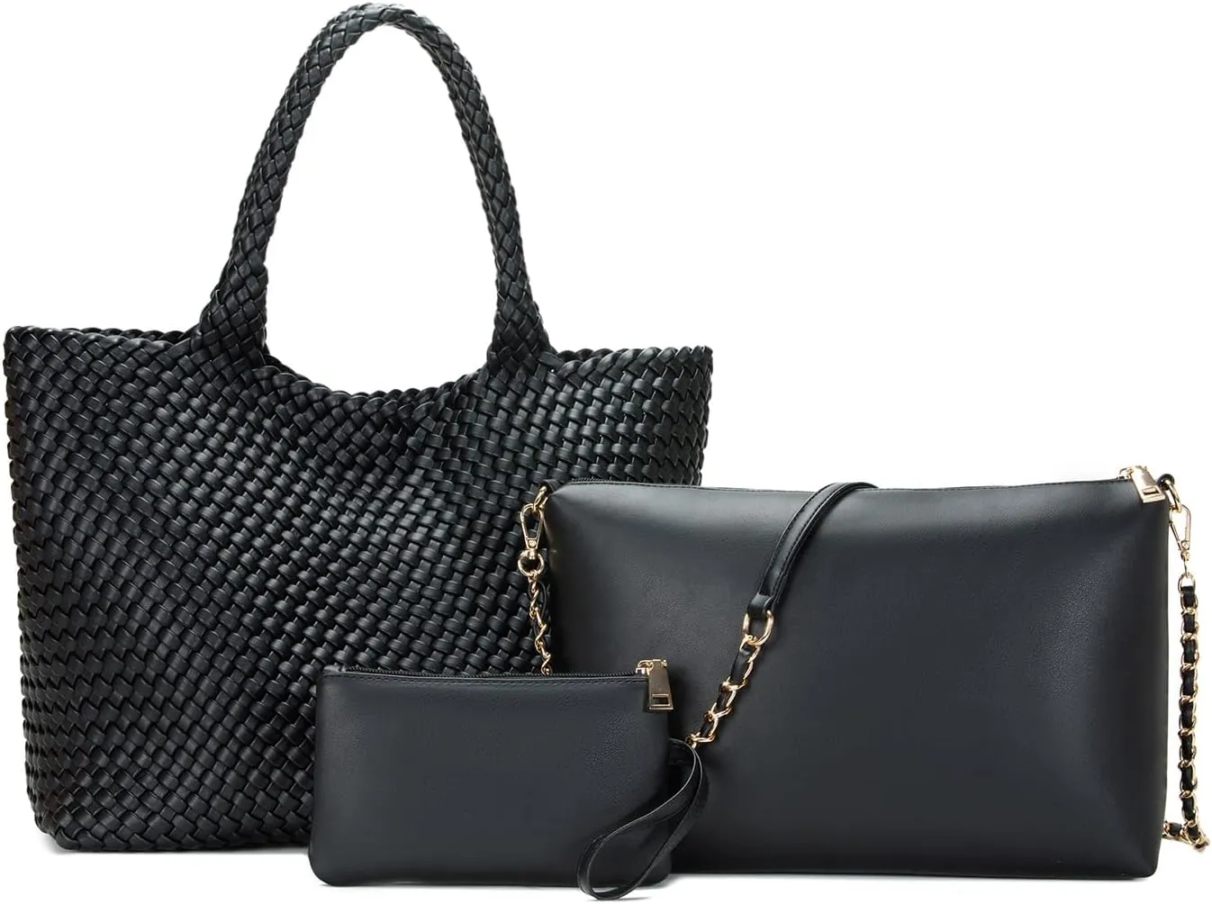 Woven Tote Bag for Women Large Fashion Summer Beach Tote Bagsand Purses Braided Bags Three piece women's bag set