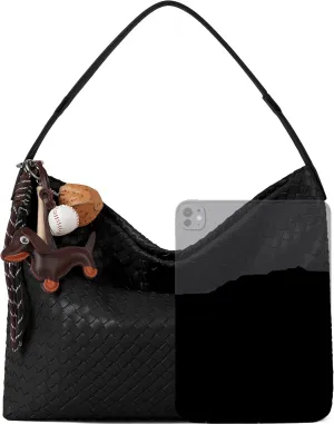Woven Tote Bag for Women, Lightweight Vegan Leather Crossbody Purse Large shoulder handbag for Travel, Work