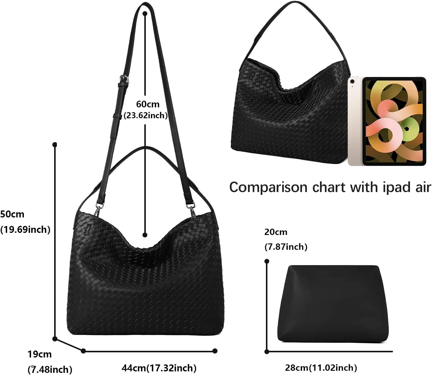 Woven Tote Bag for Women, Lightweight Vegan Leather Crossbody Purse Large shoulder handbag for Travel, Work
