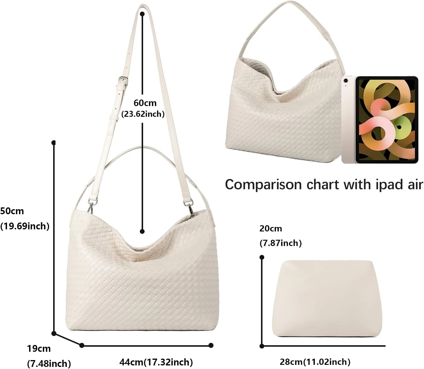 Woven Tote Bag for Women, Lightweight Vegan Leather Crossbody Purse Large shoulder handbag for Travel, Work