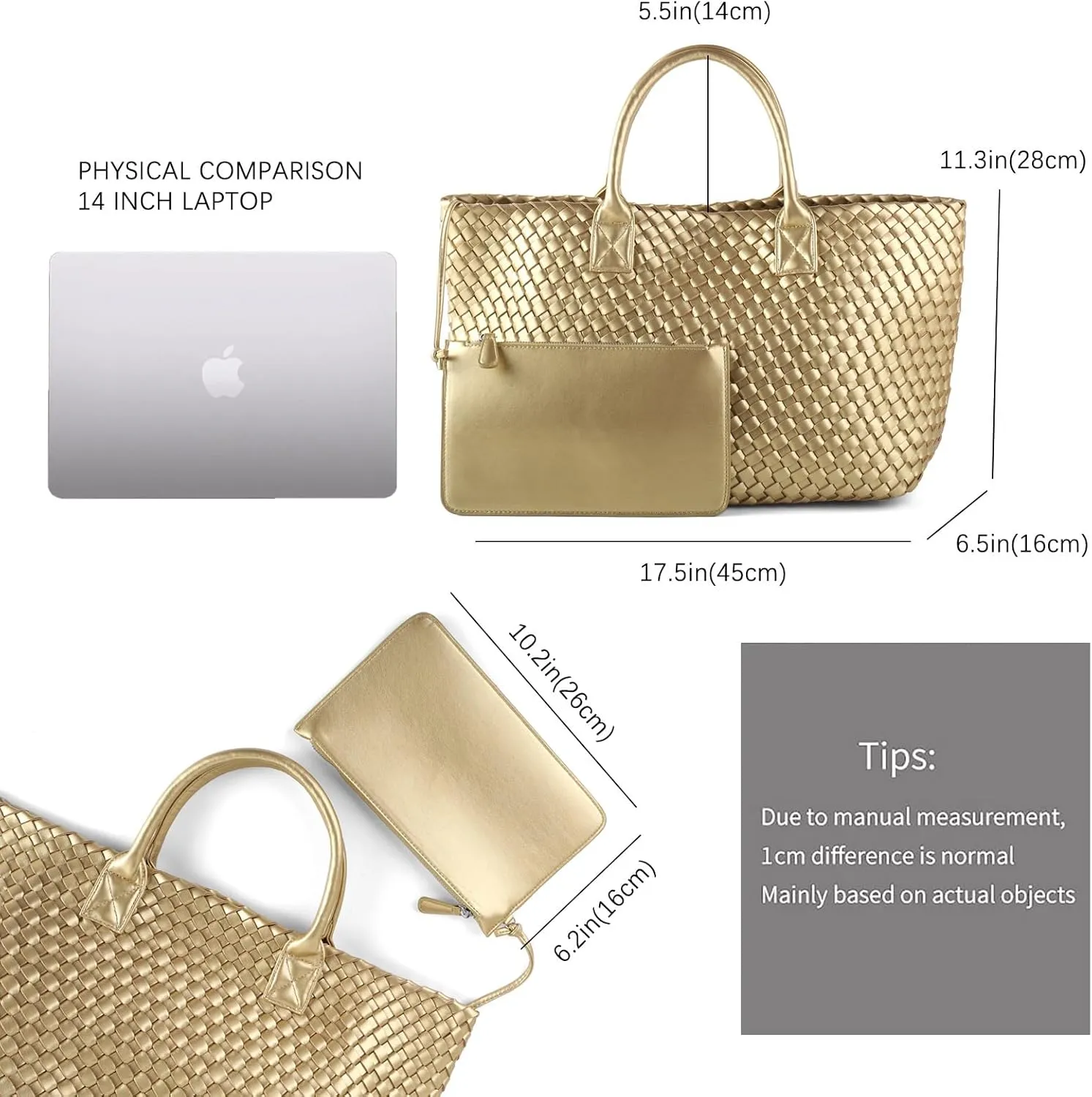 Woven Tote Bag for Women Retro Handwoven Shoulder Travel Handbag Large Capacity Hobo Vegan Leather Bags with Purse