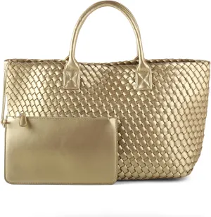 Woven Tote Bag for Women Retro Handwoven Shoulder Travel Handbag Large Capacity Hobo Vegan Leather Bags with Purse