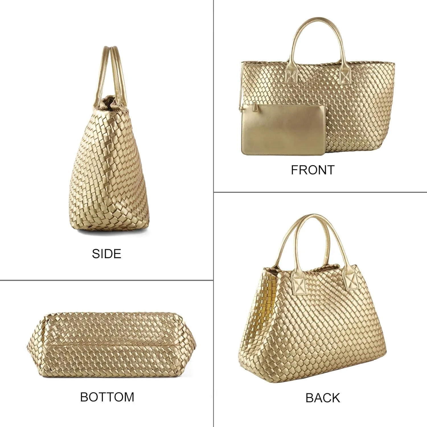 Woven Tote Bag for Women Retro Handwoven Shoulder Travel Handbag Large Capacity Hobo Vegan Leather Bags with Purse