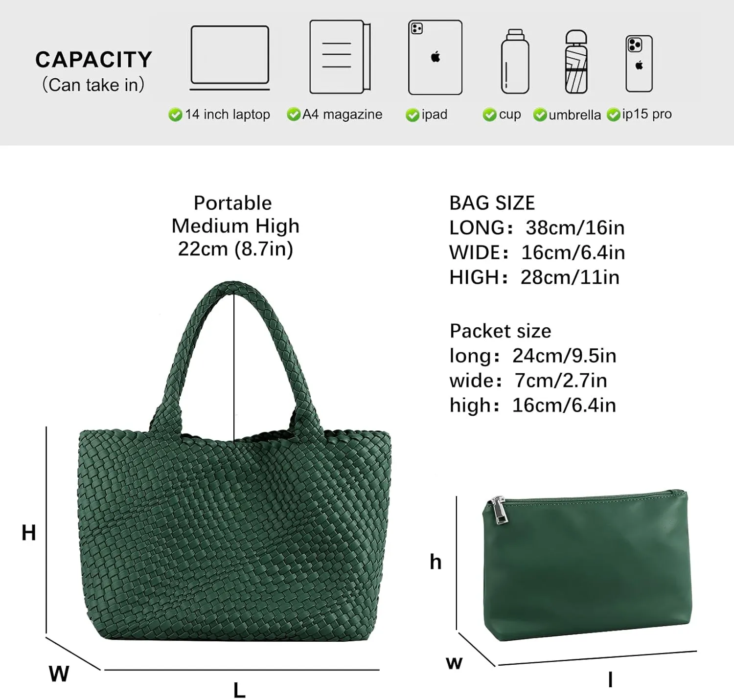 Woven Tote Bag for Women,Fashion Top Handle Shoulder Bag Vegan Leather Shopper Bag Large Travel Tote Bag with Purse
