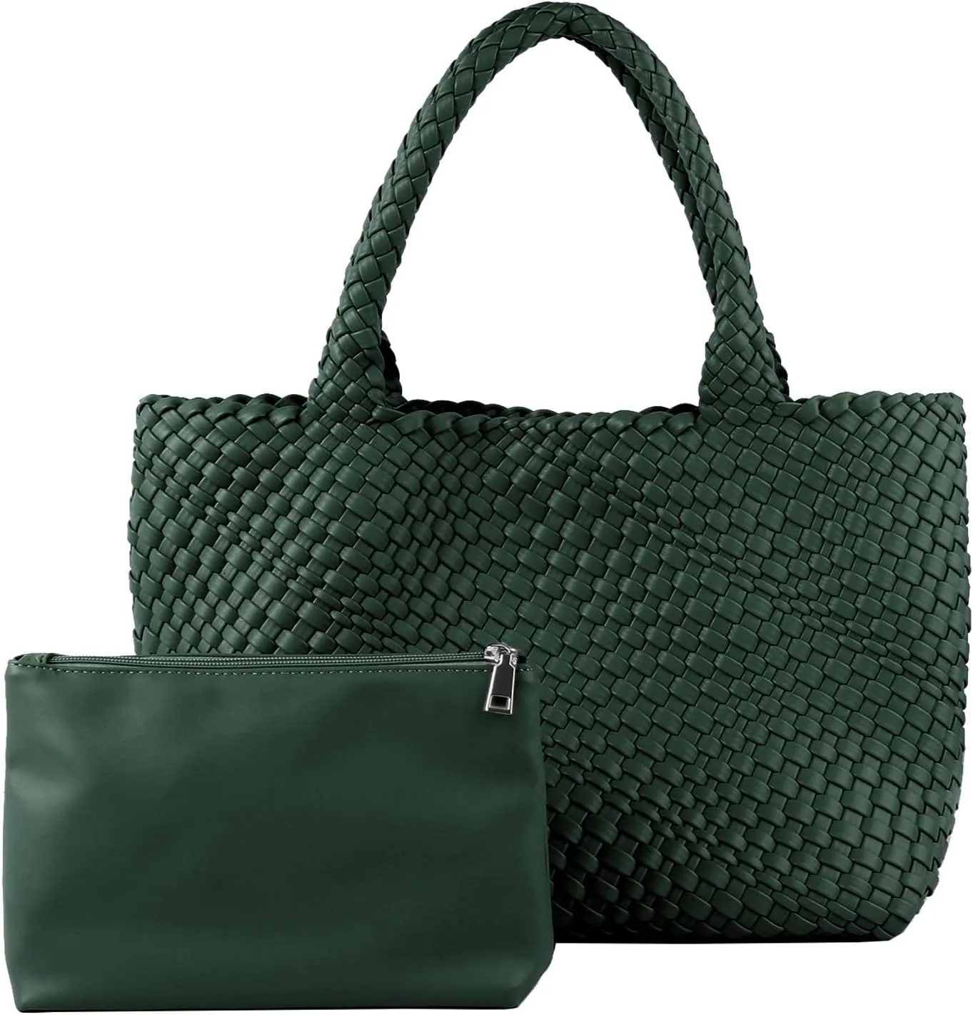 Woven Tote Bag for Women,Fashion Top Handle Shoulder Bag Vegan Leather Shopper Bag Large Travel Tote Bag with Purse
