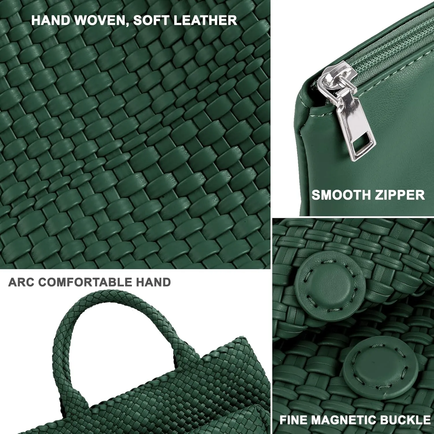 Woven Tote Bag for Women,Fashion Top Handle Shoulder Bag Vegan Leather Shopper Bag Large Travel Tote Bag with Purse