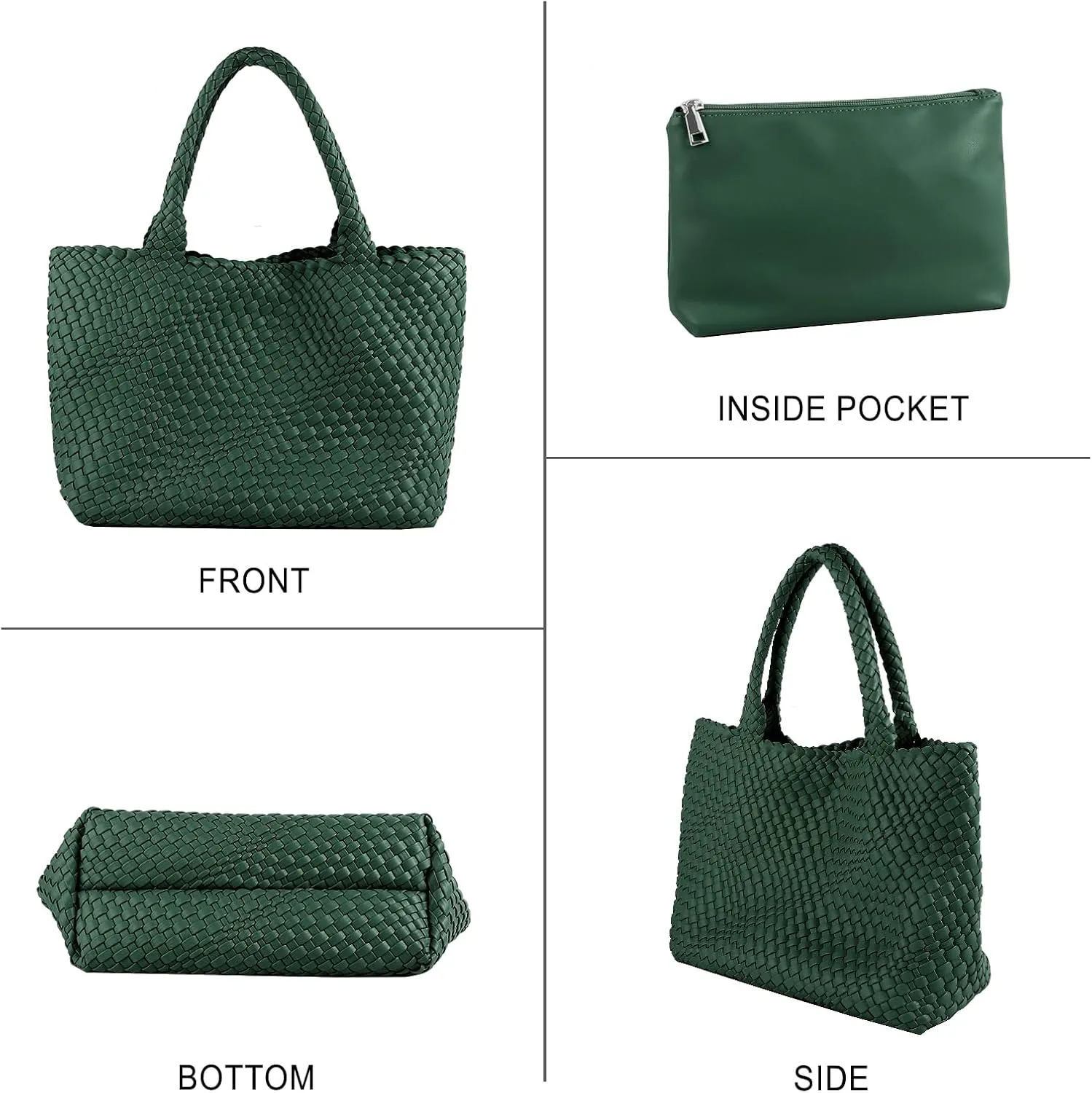 Woven Tote Bag for Women,Fashion Top Handle Shoulder Bag Vegan Leather Shopper Bag Large Travel Tote Bag with Purse