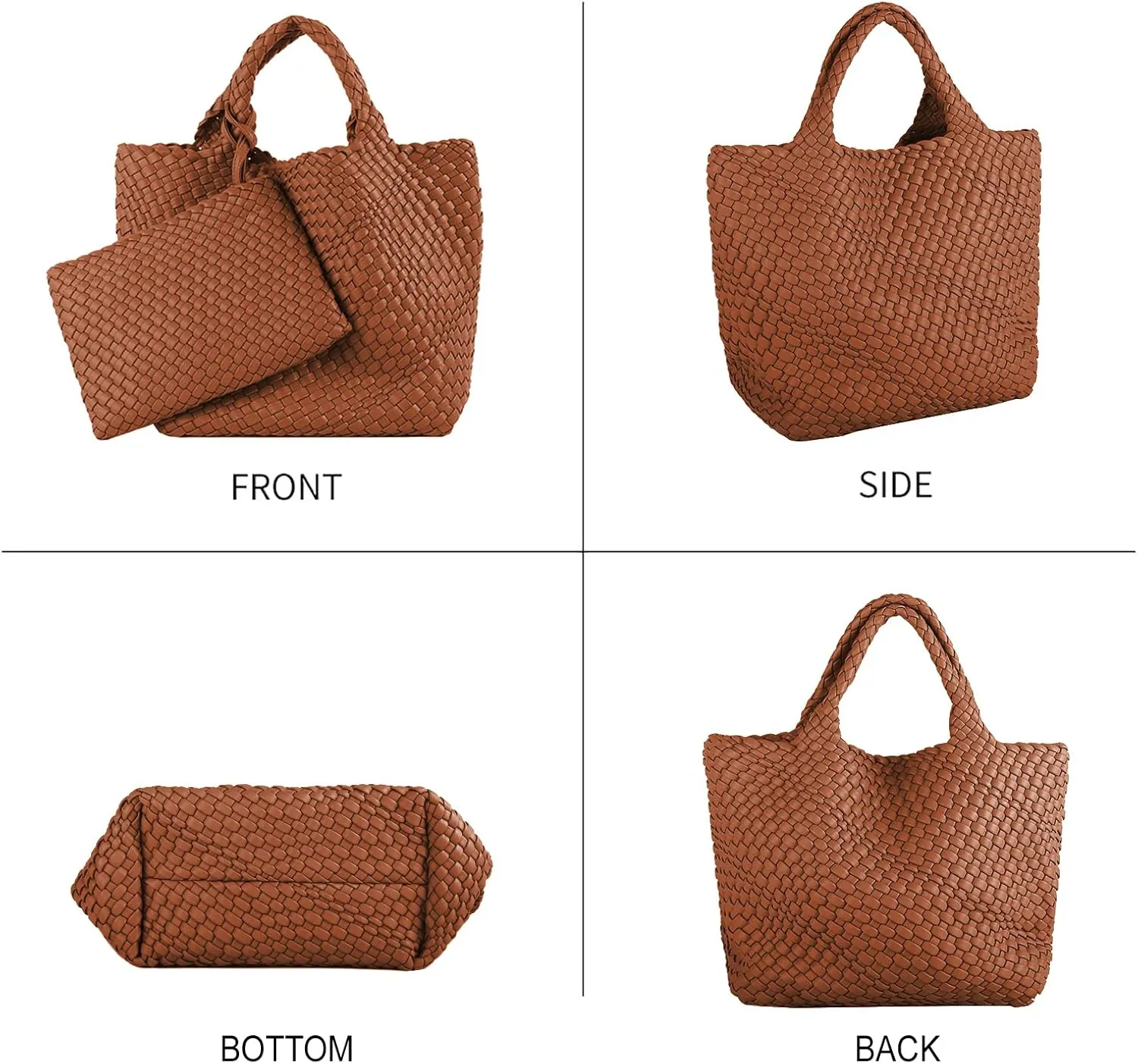Woven Tote Bag, Women Macaron Soft Leather Weave Handbag Purse Wrist Bag Large Capacity Work Shopping Travel Daily