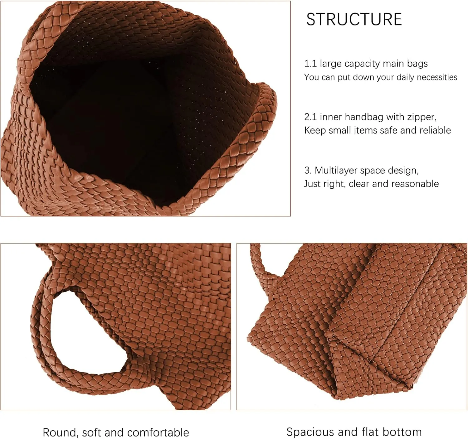 Woven Tote Bag, Women Macaron Soft Leather Weave Handbag Purse Wrist Bag Large Capacity Work Shopping Travel Daily
