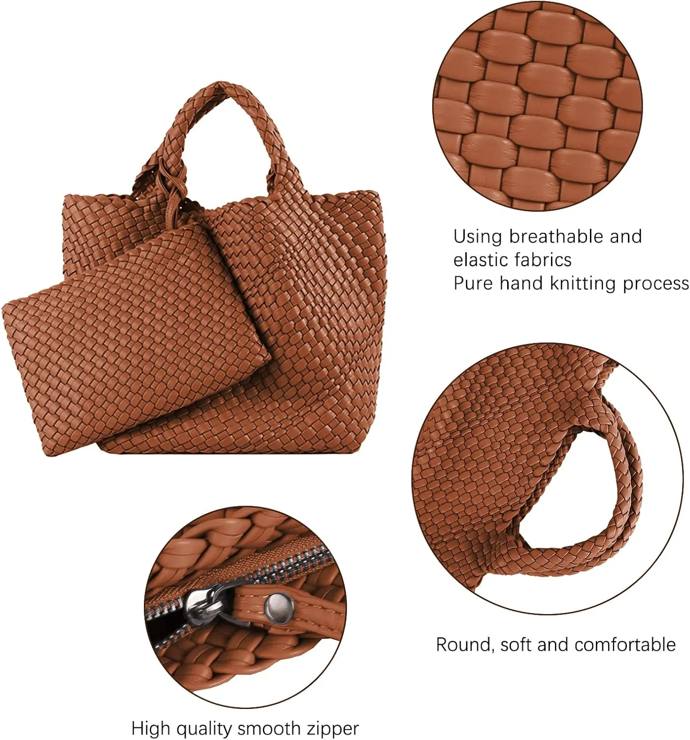 Woven Tote Bag, Women Macaron Soft Leather Weave Handbag Purse Wrist Bag Large Capacity Work Shopping Travel Daily