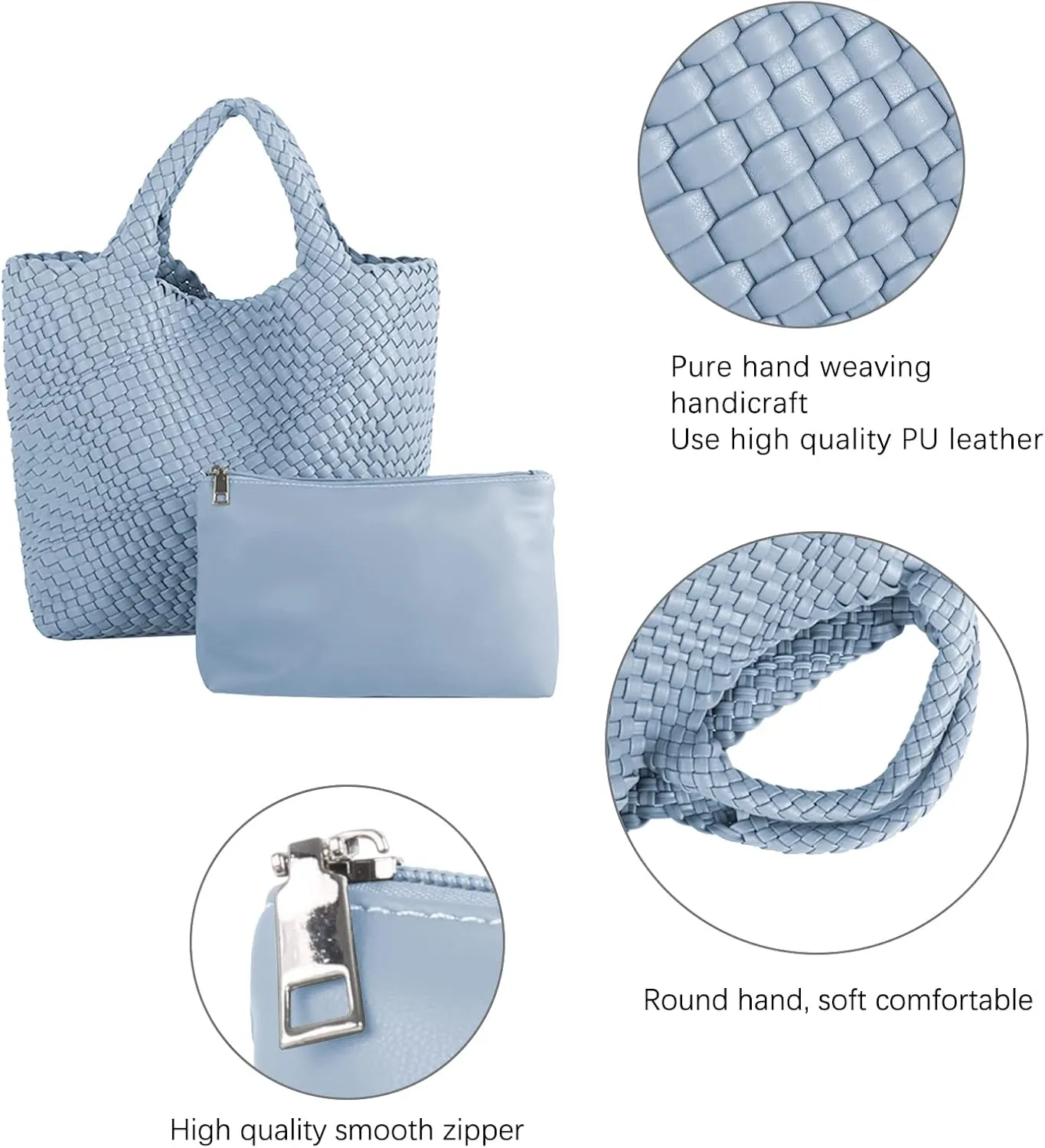 Woven Vegan Leather Handmade Tote for Women - Summer Beach Travel Hand Bag, Purse, Satchel Handbag