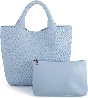 Woven Vegan Leather Handmade Tote for Women - Summer Beach Travel Hand Bag, Purse, Satchel Handbag