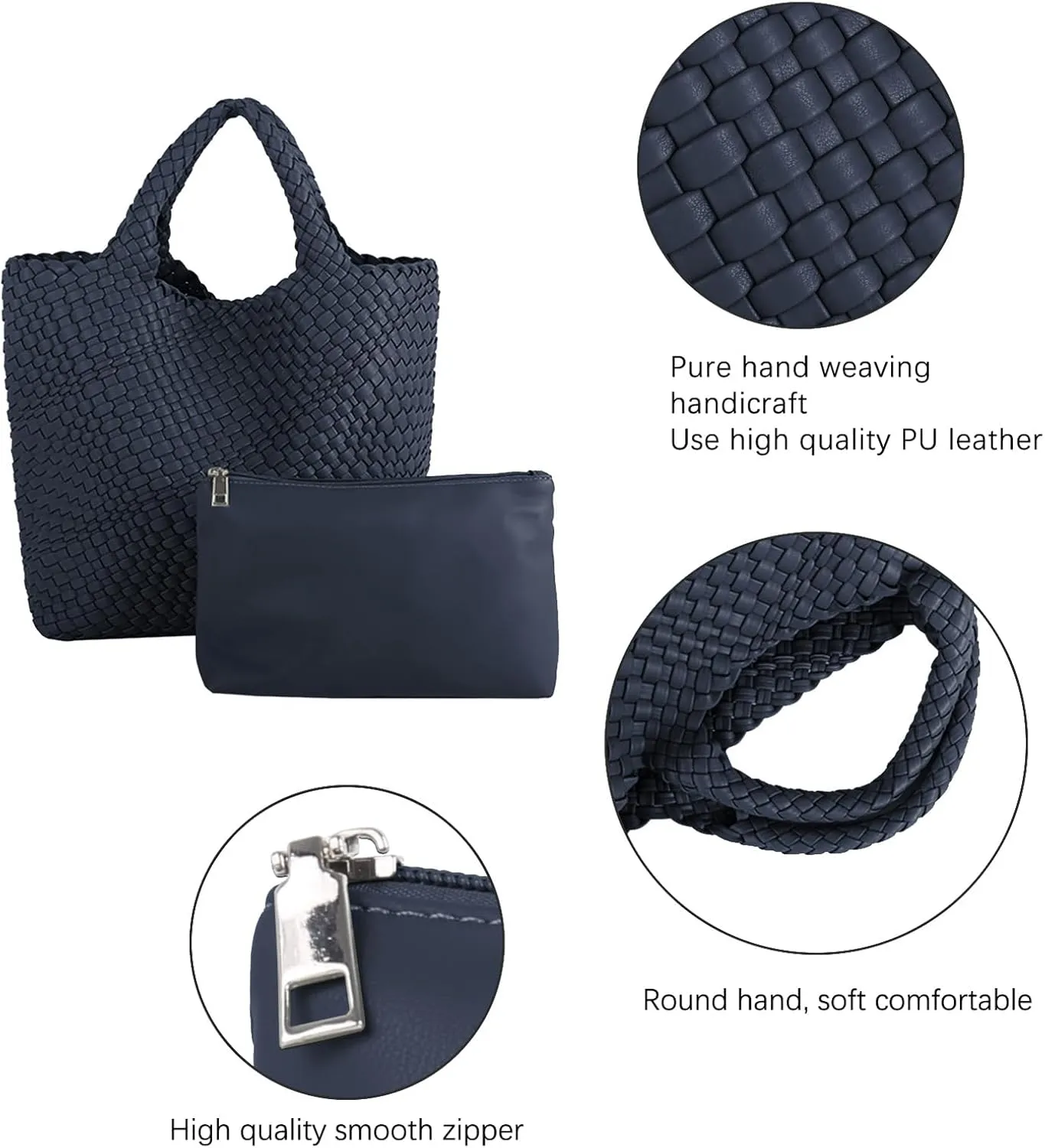 Woven Vegan Leather Handmade Tote for Women - Summer Beach Travel Hand Bag, Purse, Satchel Handbag