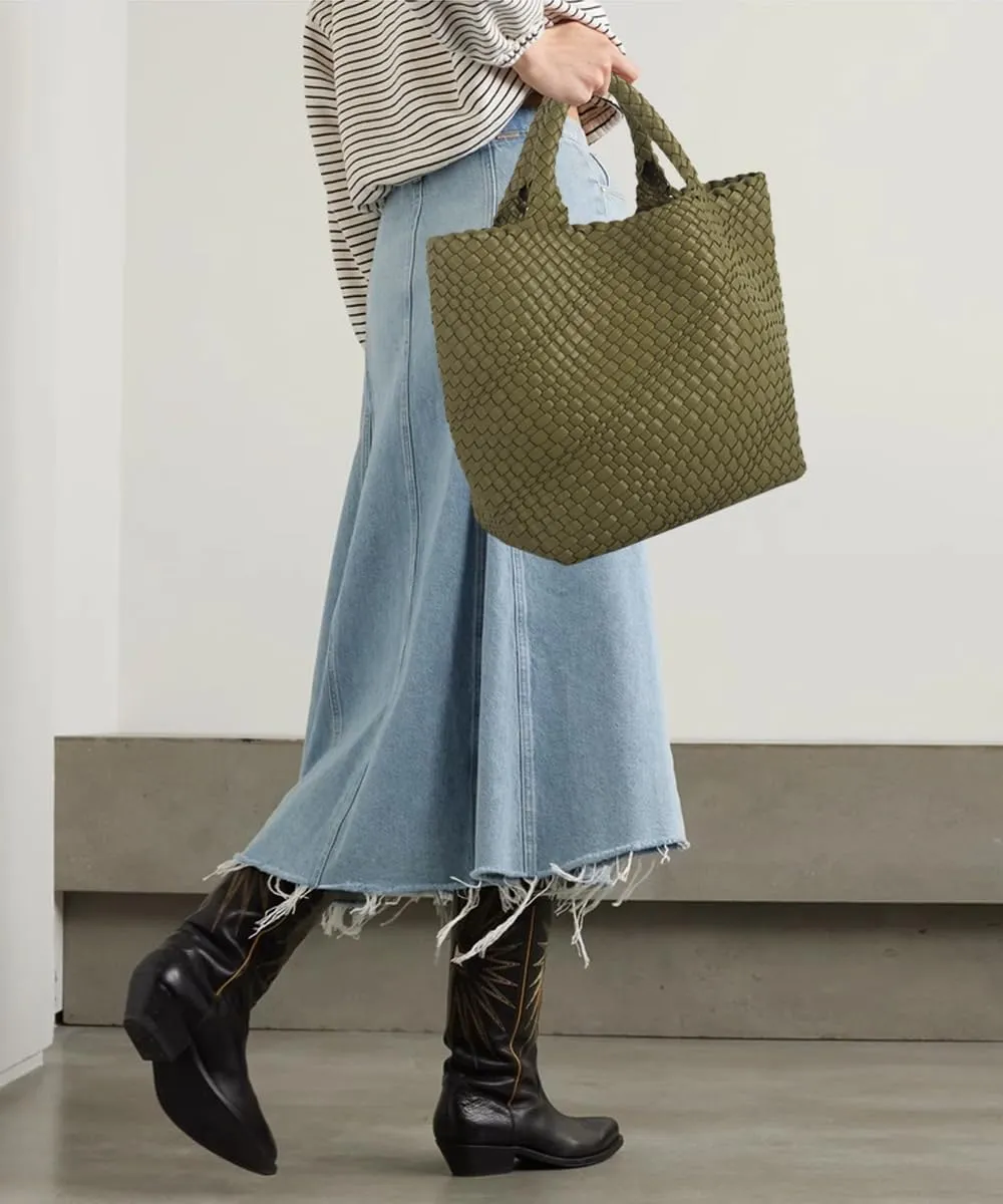 Woven Vegan Leather Handmade Tote for Women - Summer Beach Travel Hand Bag, Purse, Satchel Handbag