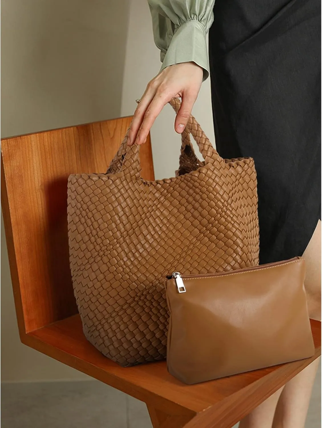 Woven Vegan Leather Handmade Tote for Women - Summer Beach Travel Hand Bag, Purse, Satchel Handbag