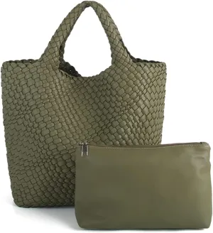 Woven Vegan Leather Handmade Tote for Women - Summer Beach Travel Hand Bag, Purse, Satchel Handbag