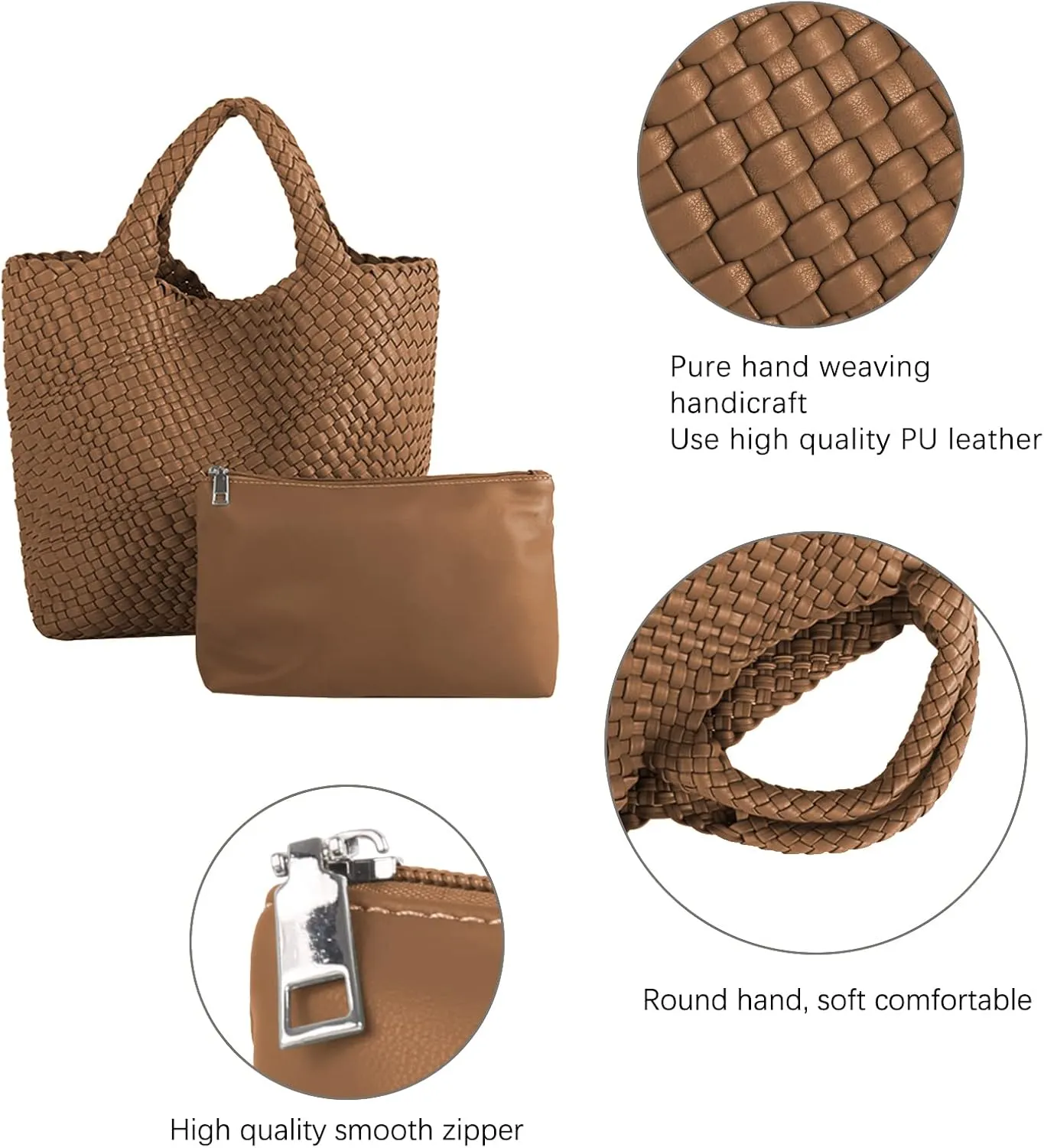 Woven Vegan Leather Handmade Tote for Women - Summer Beach Travel Hand Bag, Purse, Satchel Handbag