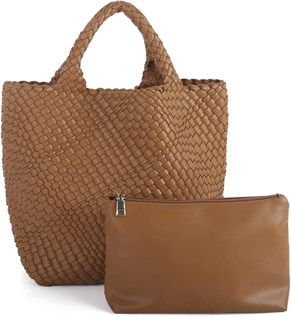 Woven Vegan Leather Handmade Tote for Women - Summer Beach Travel Hand Bag, Purse, Satchel Handbag