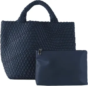 Woven Vegan Leather Handmade Tote for Women - Summer Beach Travel Hand Bag, Purse, Satchel Handbag