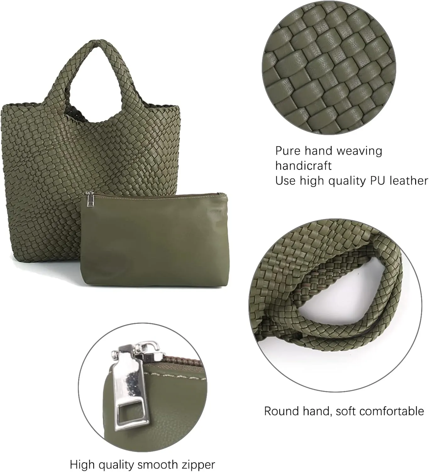 Woven Vegan Leather Handmade Tote for Women - Summer Beach Travel Hand Bag, Purse, Satchel Handbag