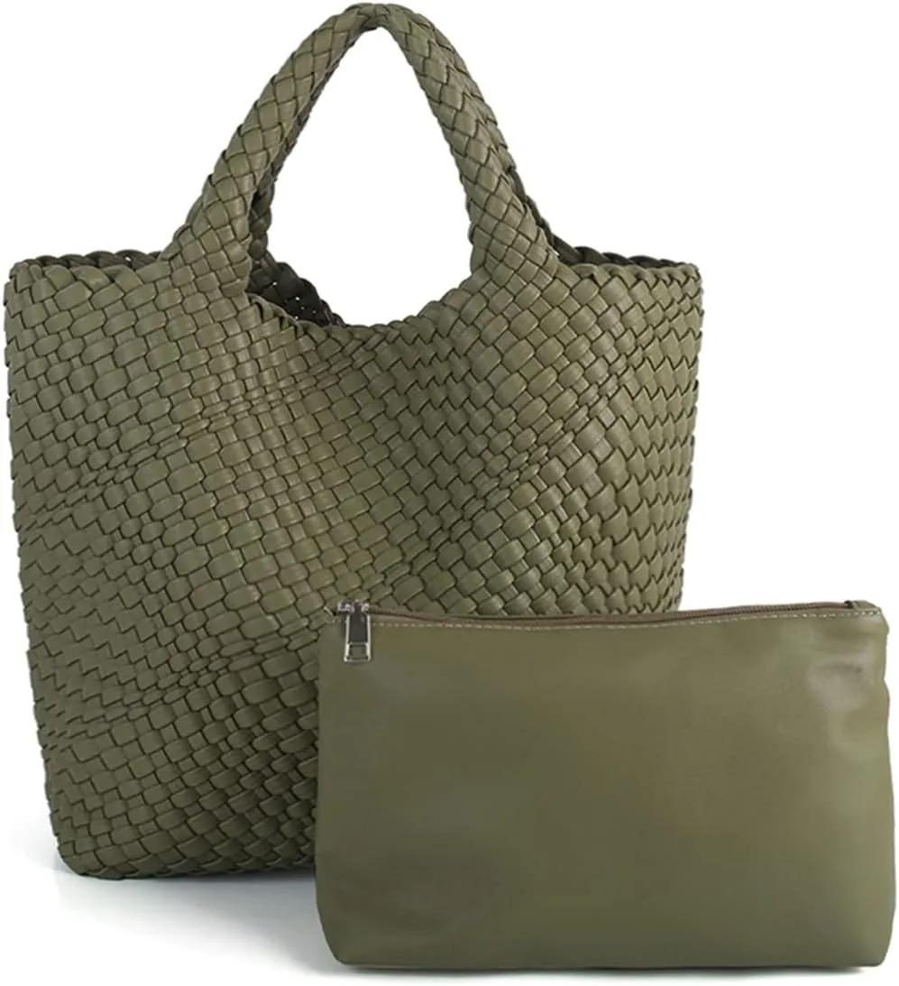 Woven Vegan Leather Handmade Tote for Women - Summer Beach Travel Hand Bag, Purse, Satchel Handbag
