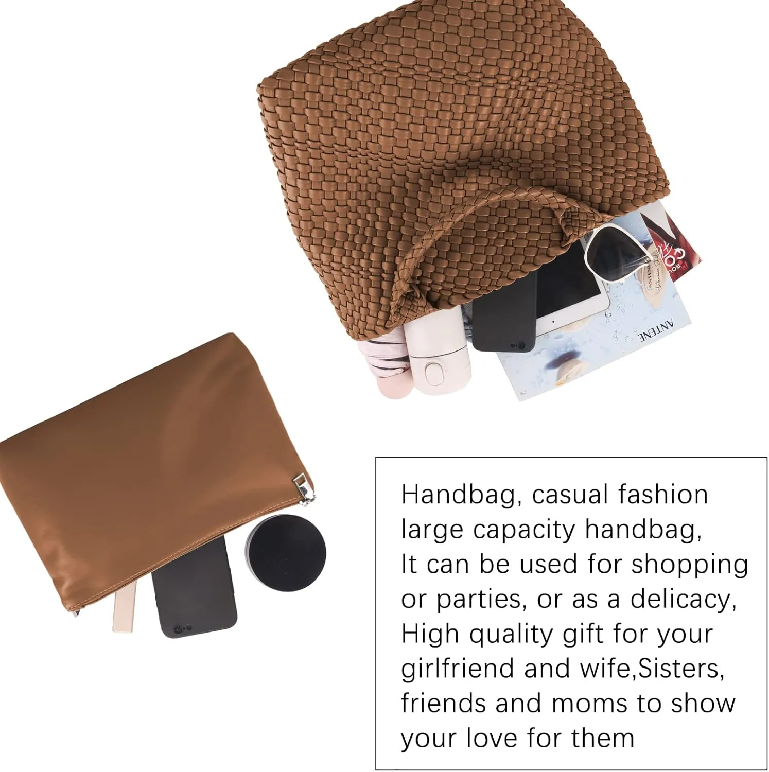 Woven Vegan Leather Handmade Tote for Women - Summer Beach Travel Hand Bag, Purse, Satchel Handbag