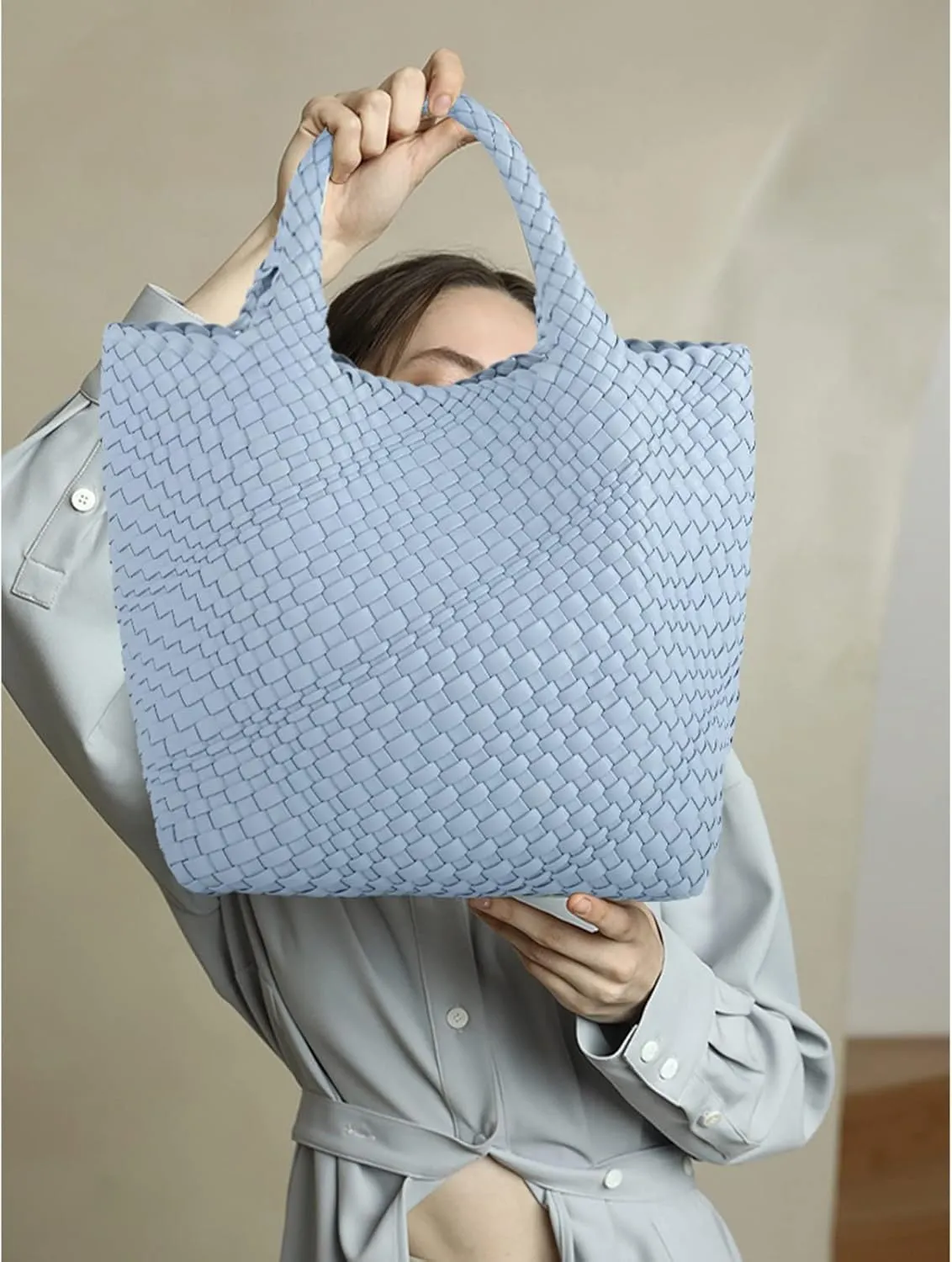 Woven Vegan Leather Handmade Tote for Women - Summer Beach Travel Hand Bag, Purse, Satchel Handbag