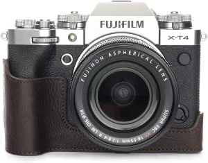 X-T4 Camera Case, BolinUS Handmade Genuine Real Leather Half Camera Case Bag Cover for Fujifilm Fuji X-T4 XT4 Camera Bottom Opening Version   Hand Strap (Coffee)