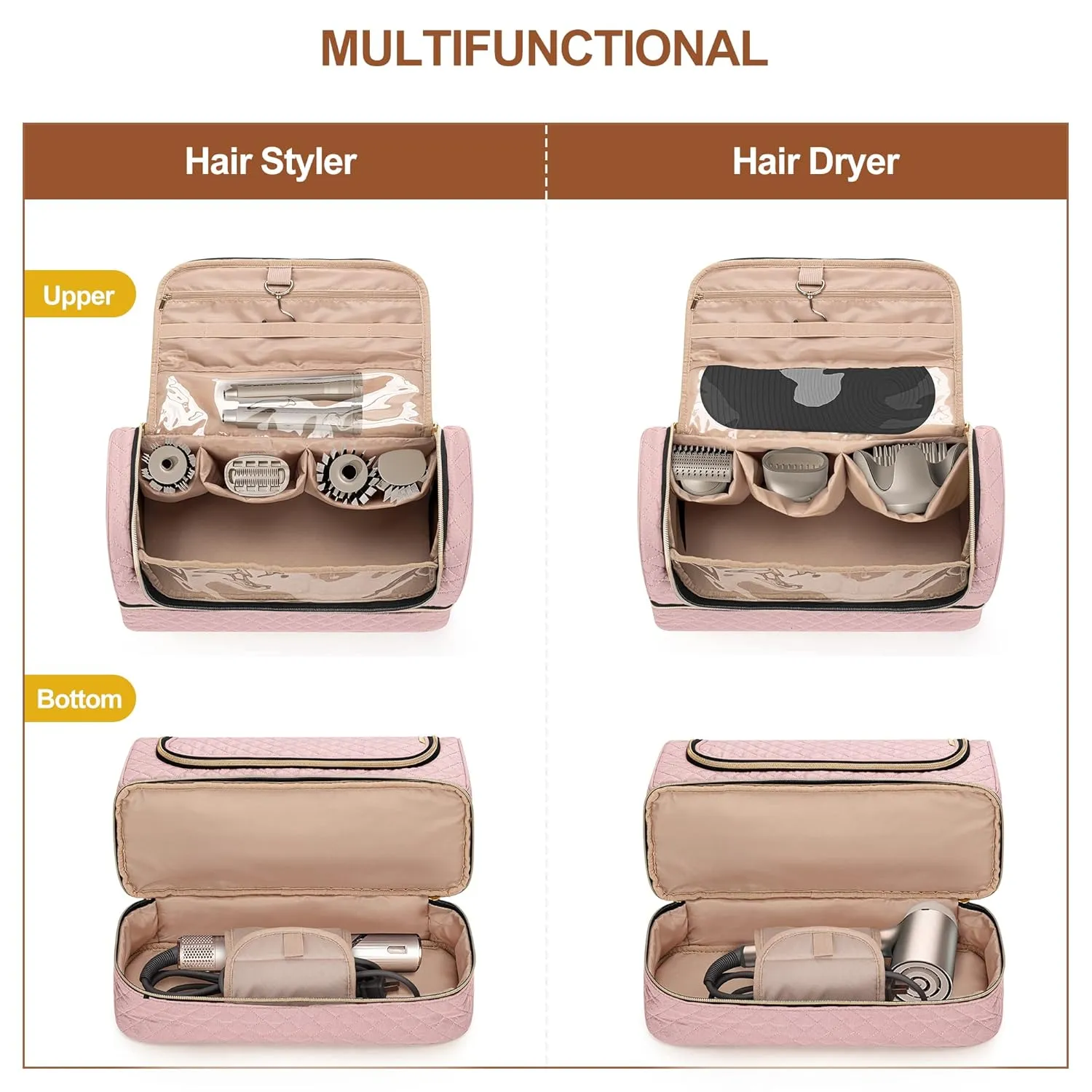 Yarwo Airwrap Storage Bag Compatible for Shark FlexStyle Styling (HD 430/440), Double Layers Portable Travel Case for Shark Flexstyle/Dyson Airwrap and Hair Styler Attachments, Dusty Rose (Bag Only)