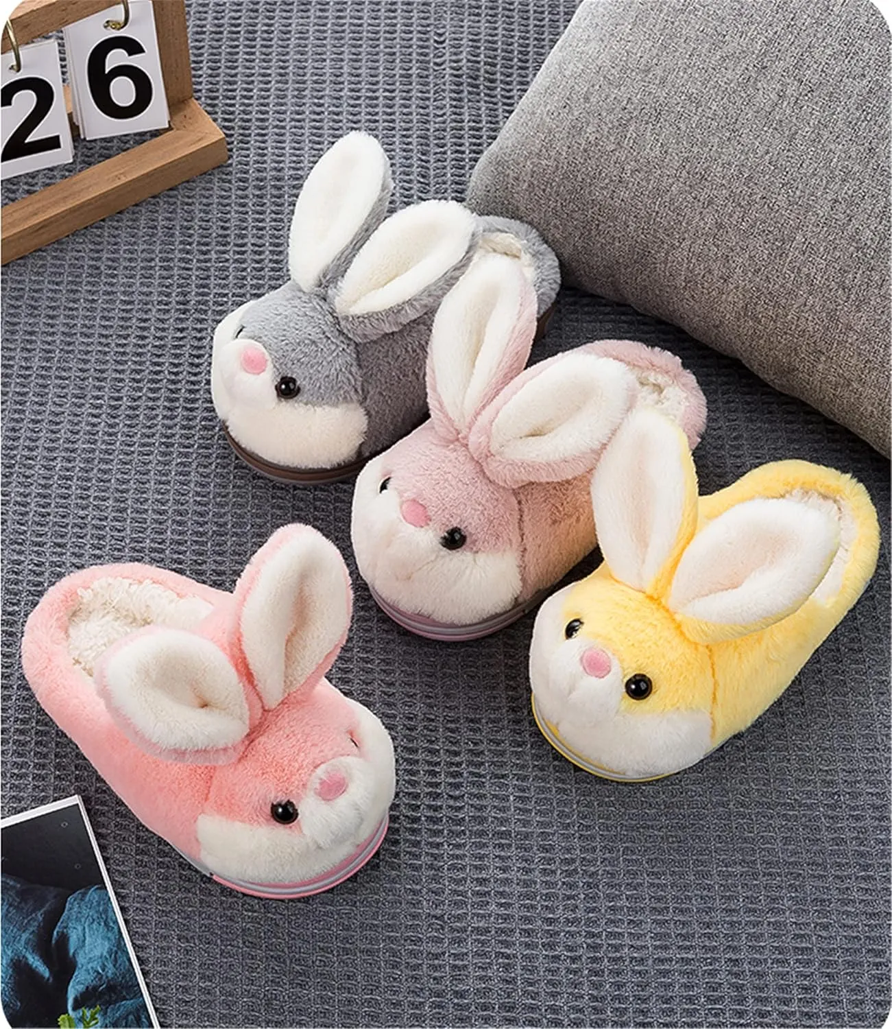 YILANLAN Women's Cute Bunny Animals Slippers Interesting Comfortable Furry Slippers Soft Plush Winter season Keep warm Home Slippers
