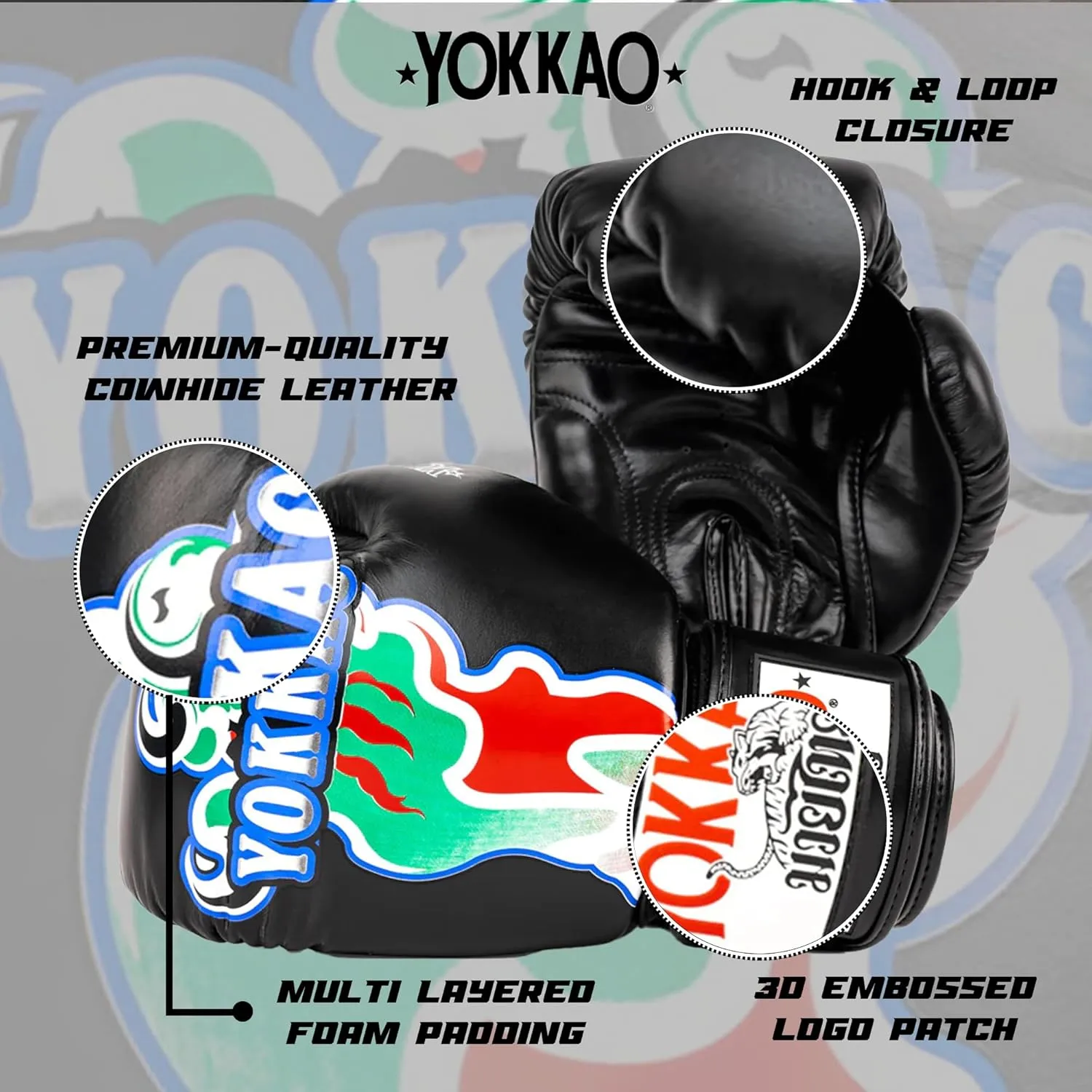 YOKKAO Design Breathable Muay Thai Boxing Glove | Premium Leather Training and Sparring Gloves for Men and Women | Winning Boxing Gloves | Punching Glove