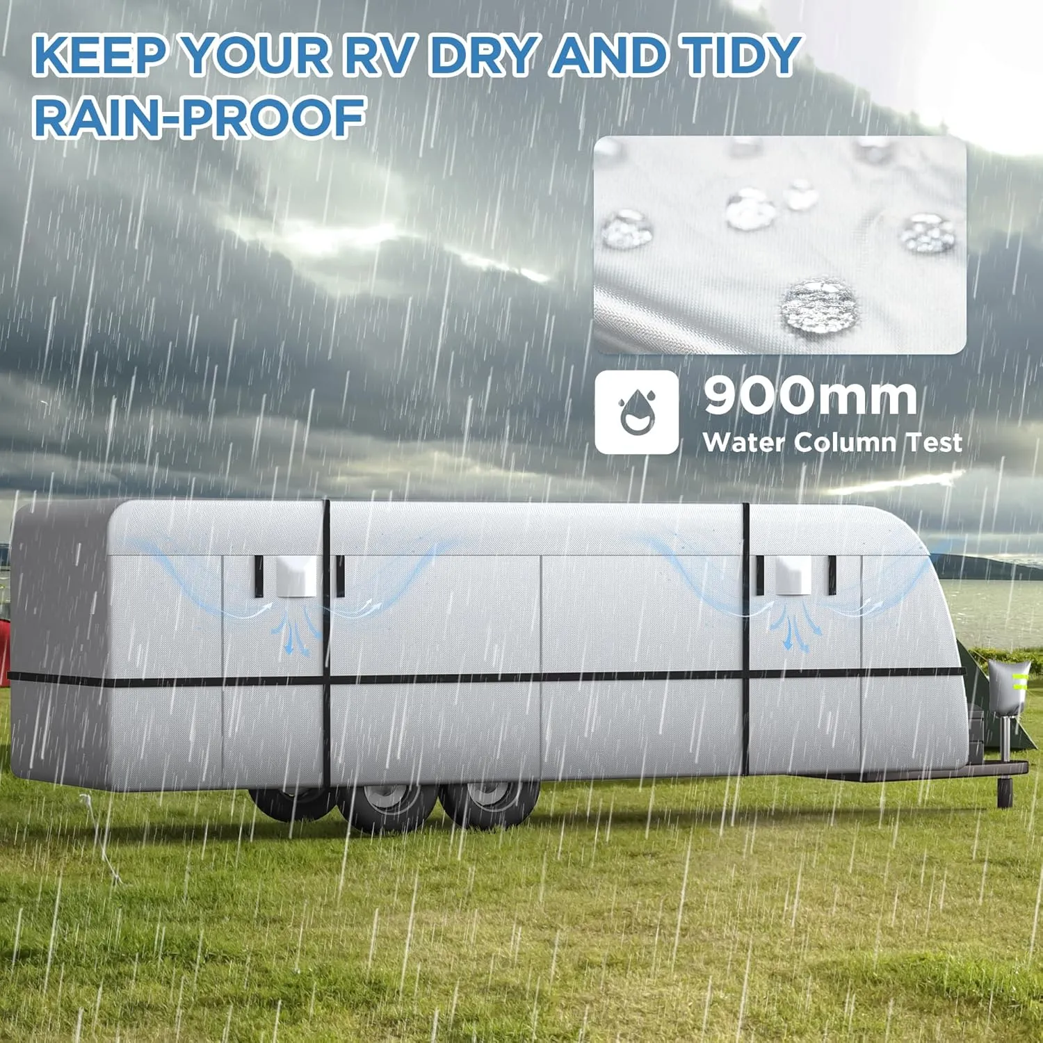 YOLENY 27'-30' Travel Trailer RV Cover, 300D Windproof Rip-Resistant Anti-UV Camper Cover with Jack Cover Storage Bag Repair Patches and Tire Covers